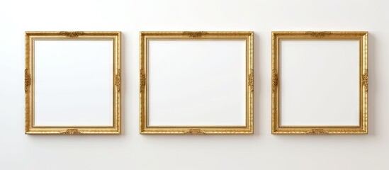 Poster - A copy space image of a mock up with a golden frame displayed on a white wall