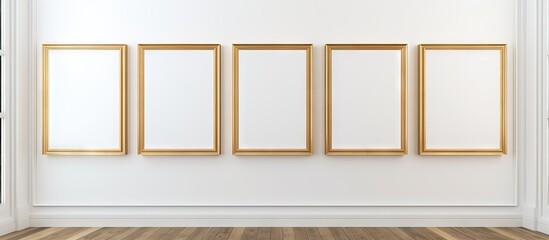 Poster - A copy space image of a mock up with a golden frame displayed on a white wall