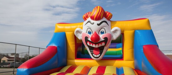 Poster - A colorful inflatable bouncy jumper featuring a lively clown design perfect for fun filled playtime Copy space image