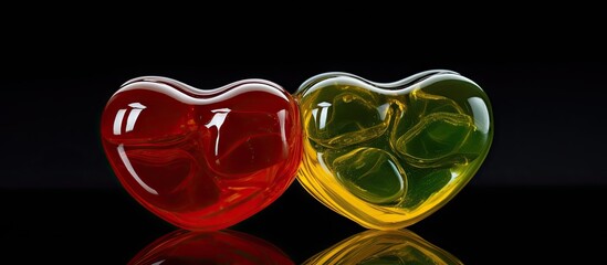Poster - A colorful marmalade with a heart shaped form in shades of red yellow and green is displayed in the copy space image