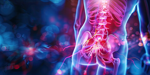 Neurogenic Bladder: The Urinary Incontinence and Bladder Dysfunction - Visualize a person with a highlighted spinal cord affecting bladder control, experiencing urinary incontinence and bladder dysfun