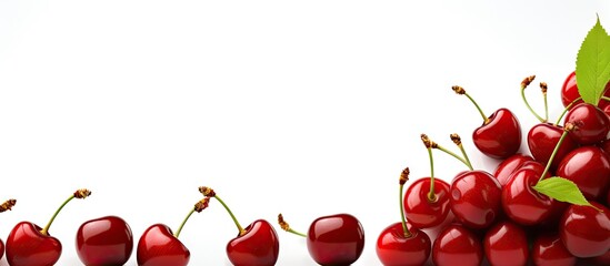 Aufkleber - A decorative fruit background formed by framing ripe juicy cherries Isolated on a white background it provides ample copy space