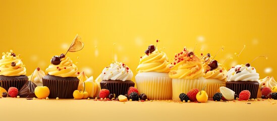 Poster - A copy space image with a yellow background adorned with delightful confectionery sprinkling