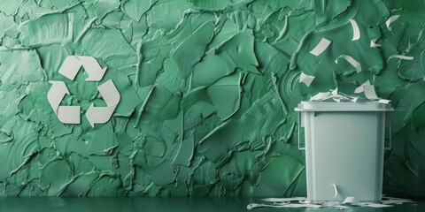 Wall Mural - The background is completely mix Green and White with no texture and white Recycling bin is in the right hand side