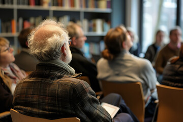 Wall Mural - Experts at a seminar discuss the integration of psychoanalysis with neuroscience - enhancing understanding of both fields