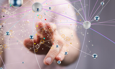 Poster - Neural network 3D illustration. Big data and cybersecurity