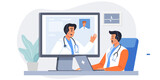 Fototapeta  - A image of a doctor conducting a telemedicine consultation with a patient via video call, providing medical advice and treatment remotely