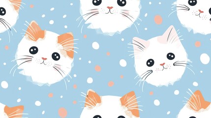 happy baby cat kitten smiling animal face with flowers , seamless pattern nursery design cartoon style illustration with grungy texture, Generative Ai