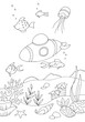 Underwater submarine graphic sea black white vertical sketch illustration vector 