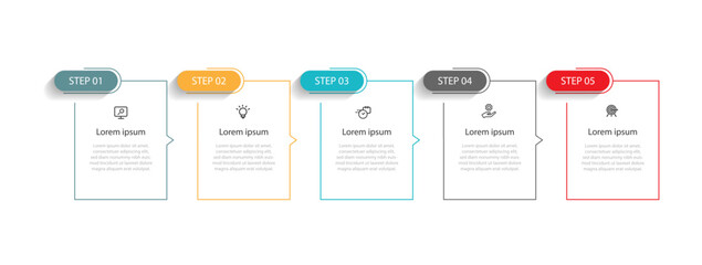 Wall Mural - Design template infographic vector with 5 step line square suitable for business information, presentation, and web graphic design