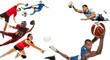 © master1305 - Sport collage. American football, basketball, volleyball, rugby, handball players with balls isolated on transparent background. Concept of sport, achievements, competition, championship.