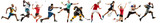 Collage of different professional sportsmen, fit men and women in action and motion isolated on transparent background. Concept of sport, achievements, competition, championship.