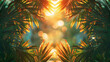 Abstract image of summer light filtering through thin palm leaves creating a kaleidoscope of light and shadow for dynamic backgrounds.