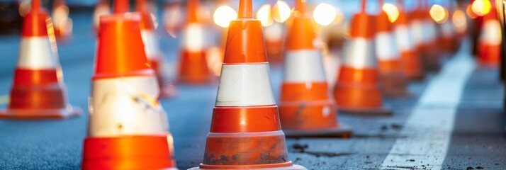 Wall Mural - Dedicated worker ensures safety protocols during roadworks on bustling urban streets