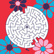 Maze game Labyrinth Florals vector illustration. Colorful puzzle for kids