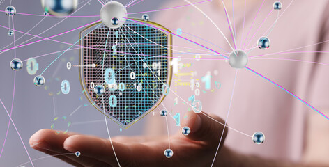 Poster - Cybersecurity and information or network protection. Future technology web
