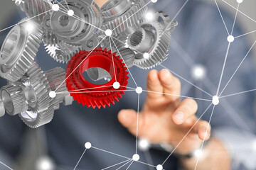 Poster - gear Futuristic in Industry 4.0 and business virtual diagram