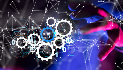 Poster - Neural network 3D illustration. Big data and cybersecurity