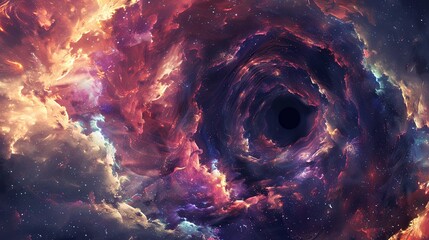 Wall Mural - majestic cosmic black hole engulfing vibrant galaxy clusters