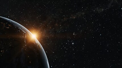 Wall Mural - sunrise over a serene earth from space with stars