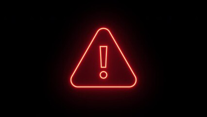 Wall Mural - Neon warning icon animation, color flicker. Glowing neon exclamation mark, looped color blink animation. Caution signal, alert, urgent attention, error notice, danger. Magenta, red, yellow colors