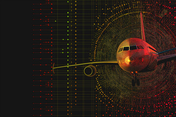 Wall Mural - Airplane on abstract technology background. 