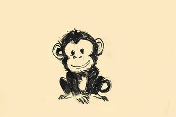 Wall Mural - a monkey pencil drawing for children