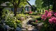 © Abbassi - Nature's Charm: Stone Pathway through Blooming Perennials in Cottage Garden'