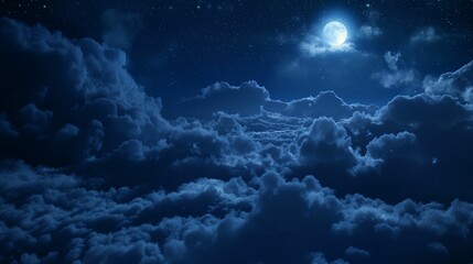 Canvas Print - Majestic night sky with luminous clouds and starry backdrop.