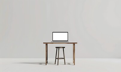Poster - Illustrate a minimalist studio setup highlighting a laptop mockup on a white screen