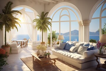 Wall Mural - Mediterranean Living Room with Ocean View