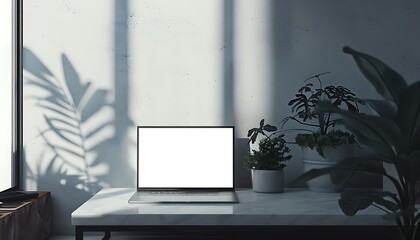 Poster - modern studio setup with a sleek laptop mockup against a white screen
