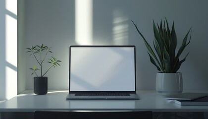 Poster - modern studio setup with a sleek laptop mockup against a white screen