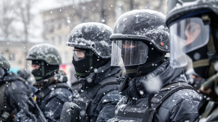 Wall Mural - Anti-riot police squad on the street