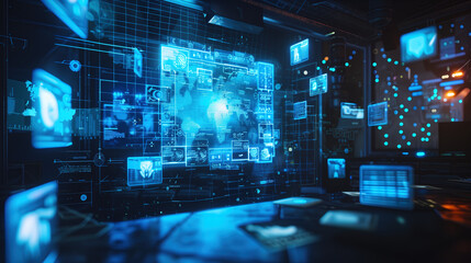 Wall Mural - technological background, futuristic data network, cyberspace