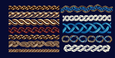 Poster - seamless braid border. braided nautical plaits and knotted braid ornaments. modern illustration of b