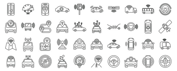 Poster - driverless vehicle icons set outline vector. future car. self drive traffic