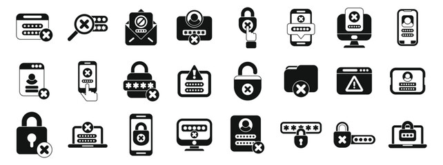 Poster - Wrong password icons set simple vector. Lock key forget. Work data shield