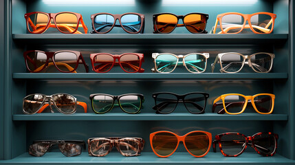 A curated display of stylish eyeglasses showcasing a variety of frames and colors.