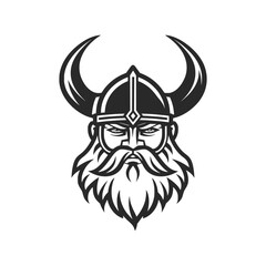 A stylized depiction of a Viking warriors head showcasing an intricate horned helmet and a long braided beard . AI Generated.