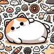 Cat laying on top of a pile of food, kawaii cutest fat cloud, marshmallow