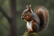 Squirrel perched on a tree branch, holding an acorn in its tiny paws