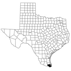 Wall Mural - Map of Cameron County in Texas state on white background. single County map highlighted by black colour on Texas map. UNITED STATES, US