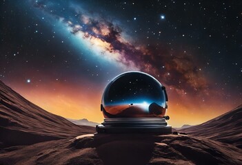 Sticker - AI generated illustration of a close-up of an astronaut's helmet against a space background