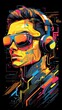 © Chopang.studio - The image shows a man wearing sunglasses and headphones. He is surrounded by colorful lines and shapes.