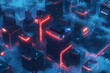 A dazzling urban landscape bathed in neon glow, featuring skyscrapers and futuristic design in a vector style. AI Generated.