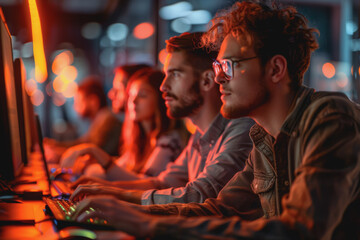 A group of developers men and women working together to program an e-commerce website.