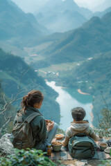 Poster - A family hike to a beautiful viewpoint, where they share snacks and the children give handmade gifts to their mother,