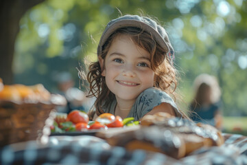 Poster - A family bike ride to a favorite local park, with a special picnic setup including the motherâ€™s favorite foods,