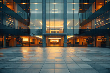 Poster - A corporate headquarters featuring a faÃ§ade that incorporates a sequence of prime number-based window placements, optimizing light without compromising privacy,